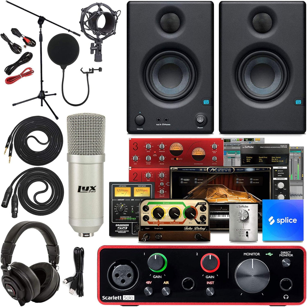 2x2 USB Audio Interface Full Studio Bundle with Studio Monitors and Instrument Cables I92735