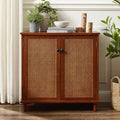Wood Grain Accent Storage Cabinet with Metal Handle Doors, 1 Pcs D7613