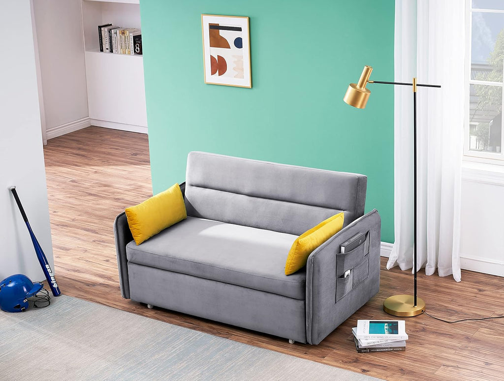 Velvet Pull Out Sofa Bed with Storage Pocket J810