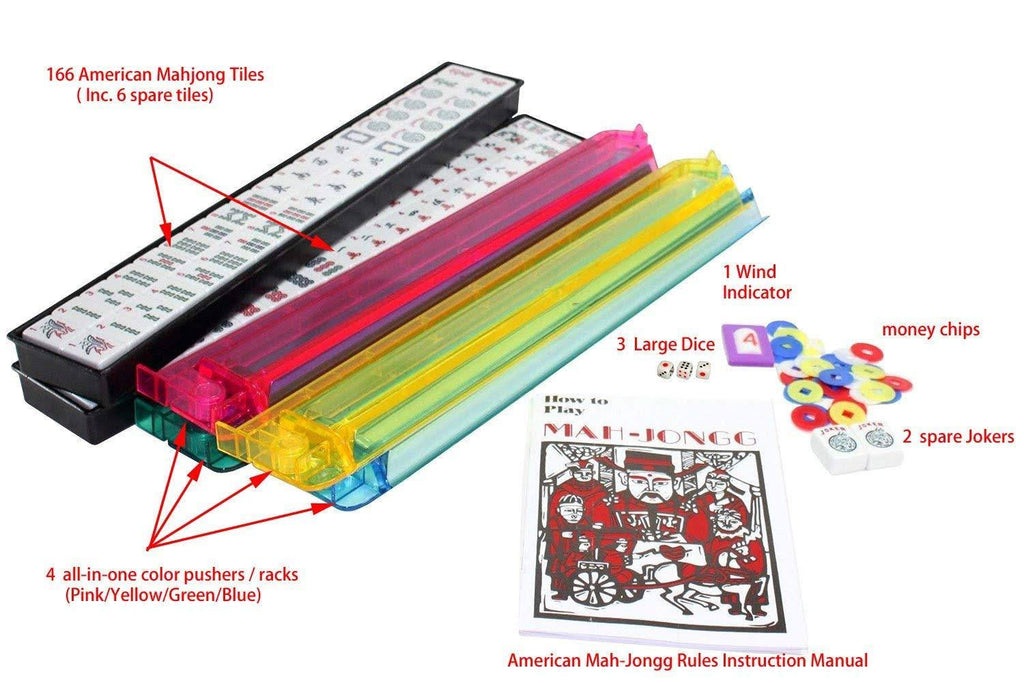 Violet Red Mahjong Set with 4 Color Pushers and Soft Bag U987366