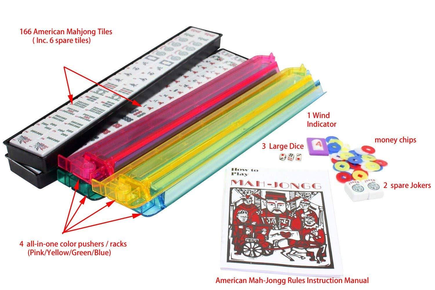 Violet Red Mahjong Set with 4 Color Pushers and Soft Bag U987366