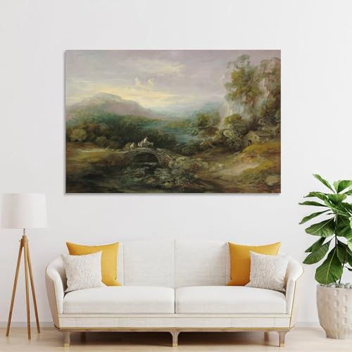 Mountain Landscape with Bridge Canvas Wall Art D53223