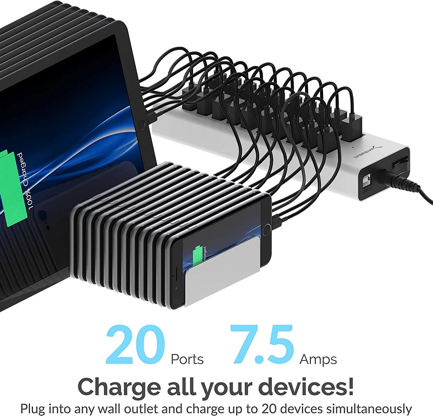 90W 20 Port USB 2.0 Fast Charger with Power Supply I28944
