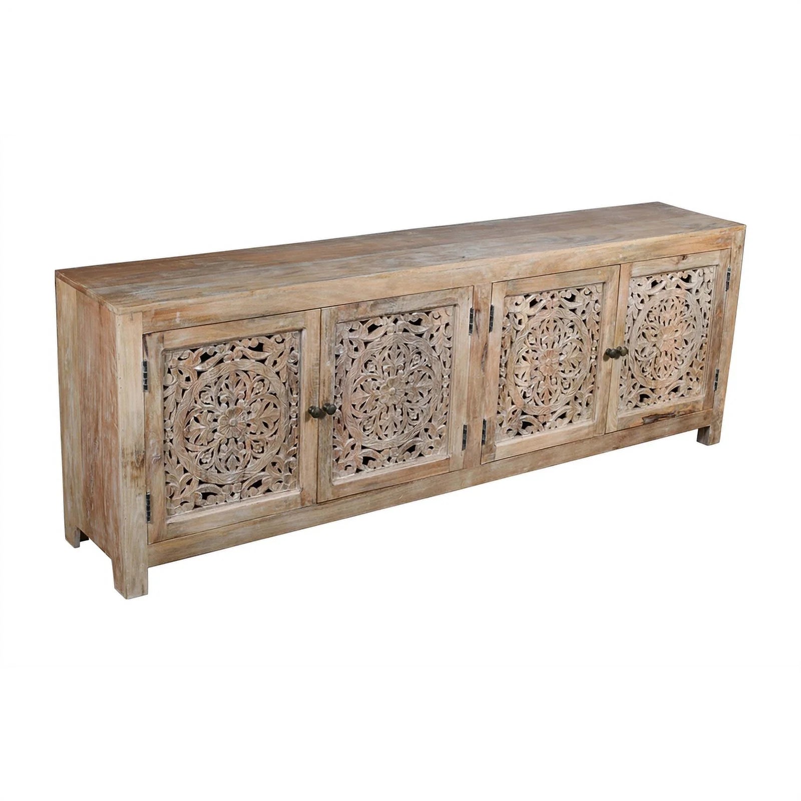 4-Door Mango Solid Wood Media Cabinet in Distressed Brown V97315