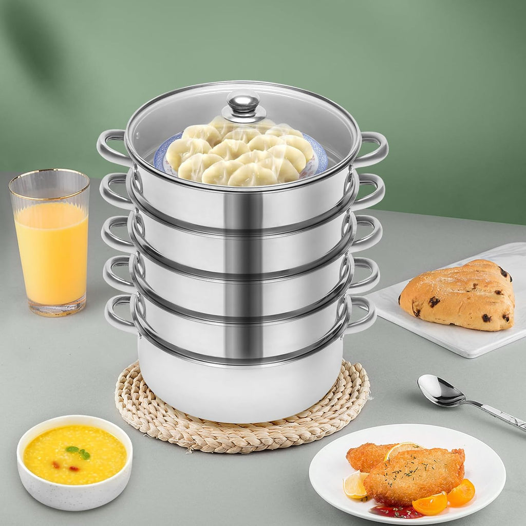 5 Tier 10inch Stainless Steel Steamer Pot with Glass Lid Z240