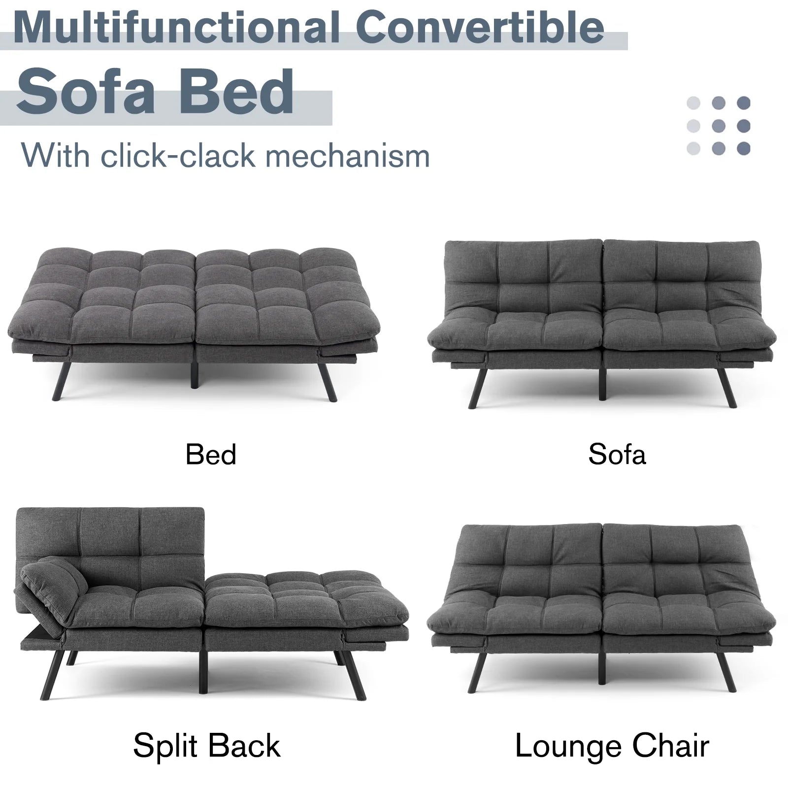 Gray Memory Foam Futon Sofa Bed M730927