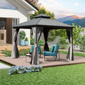 8x8FT Hardtop Gazebo with Galvanized Steel Double Roof Canopy, Curtain and Netting, Gray B2757