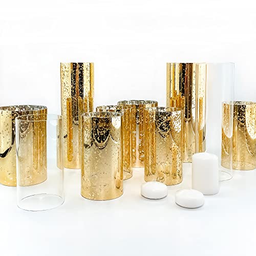 2 PCS Mercury Gold Glass Hurricane Candleholder S94783