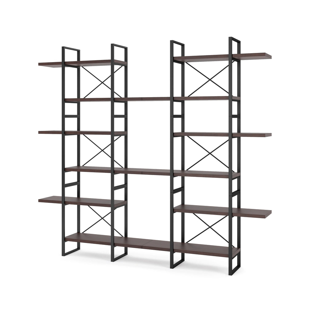 Dark Walnut 6-Tiers Industrial Bookcase L7958