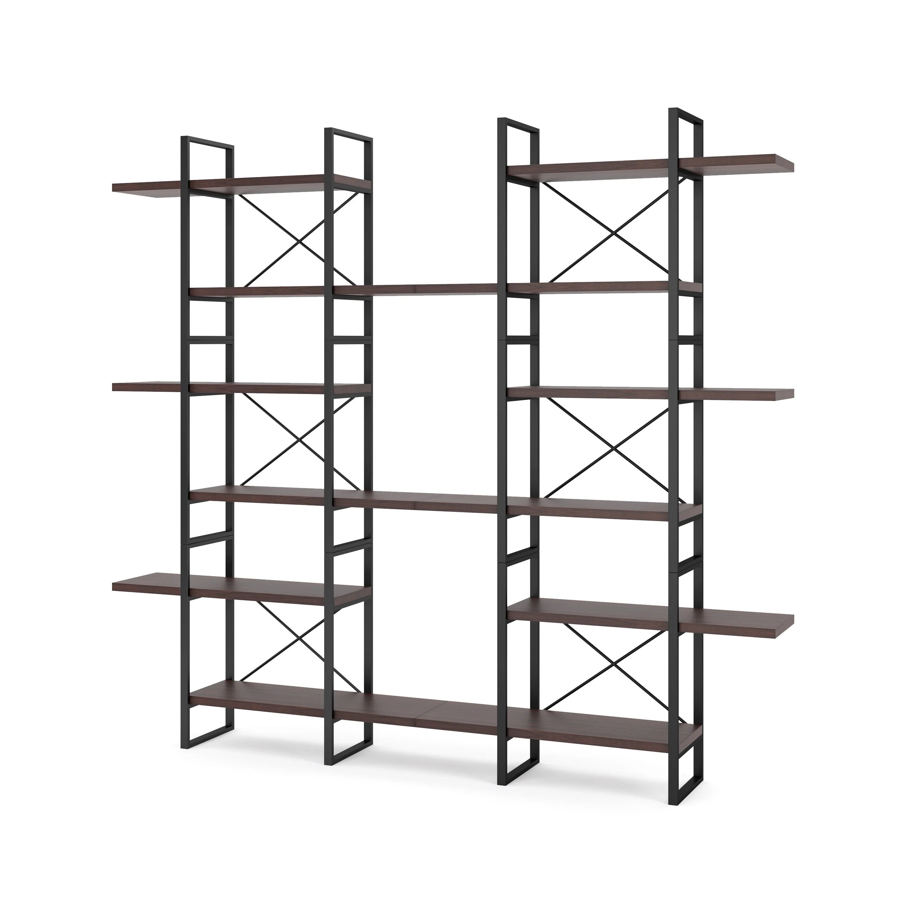 Dark Walnut 6-Tiers Industrial Bookcase L7958