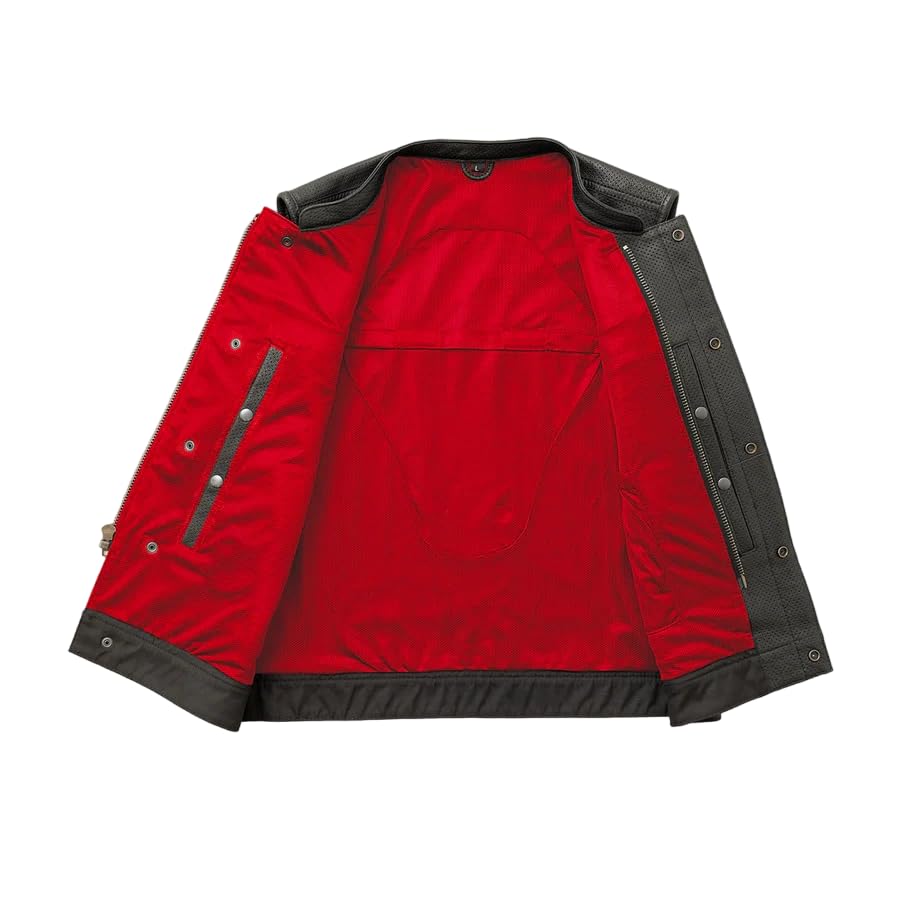 Mens Motorcycle Biker Riding Leather Vest with Mesh lining and Conceal Carry Pockets S1477