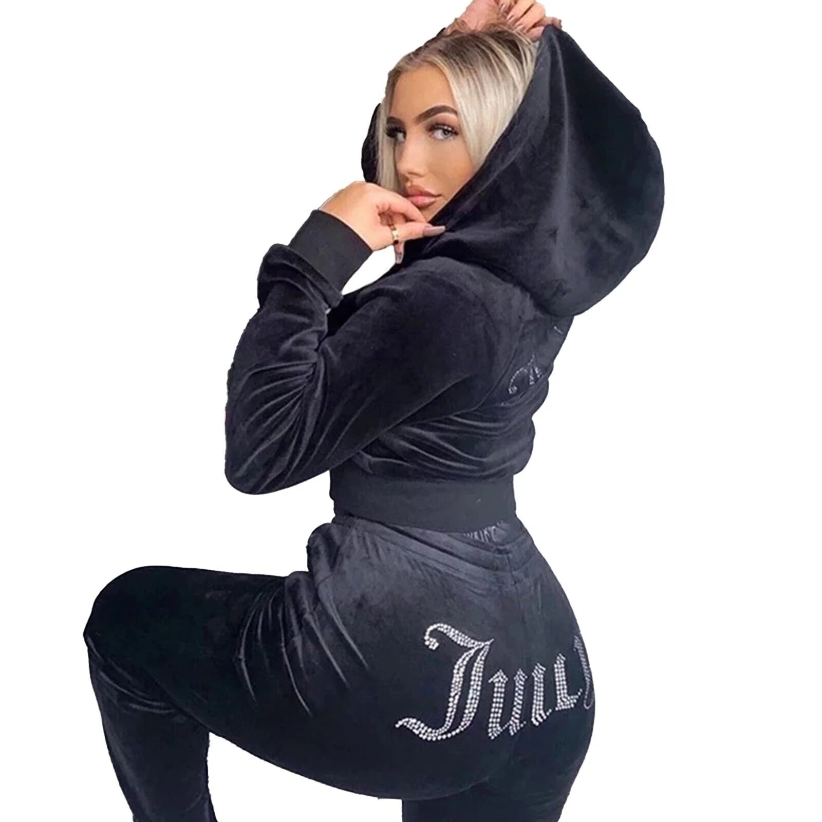 Velour Velvet Hoodie Jogging Set E23424