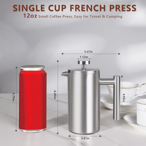 12 OZ Stainless Steel French Press Coffee Maker D12602