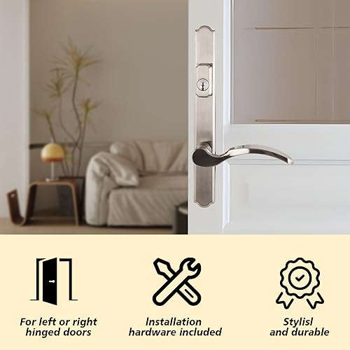 Brushed Nickel Patio Door Handle with Lever Handle Mortise Lock Set J59034