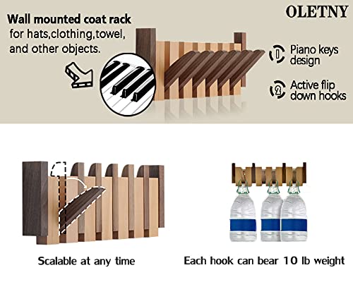 Wood Coat Rack Wall Mount with 4 Flip-Down Hooks K944