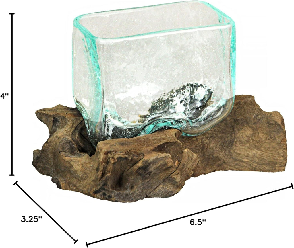 Rectangular Glass On Driftwood Decorative Bowl Q312970