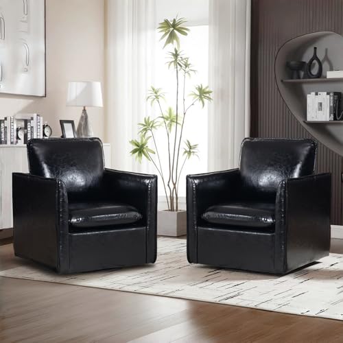 Green Leather Swivel Accent Chair with Back Pillow D6815