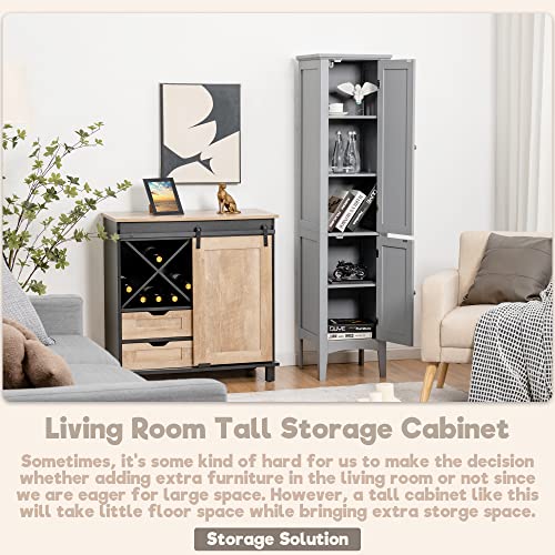Tall Bathroom Floor Cabinet with Doors, Narrow Slim Linen Tower, 14.5 x 14.5 x 63 inches Espresso H666340