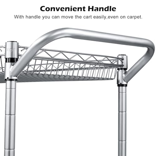 3 Tier Wire Rolling Utility Cart with Wheels and Handle Bar O53880