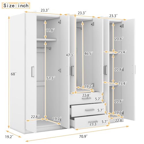 Gray 6 Door Wooden Wardrobe H504423