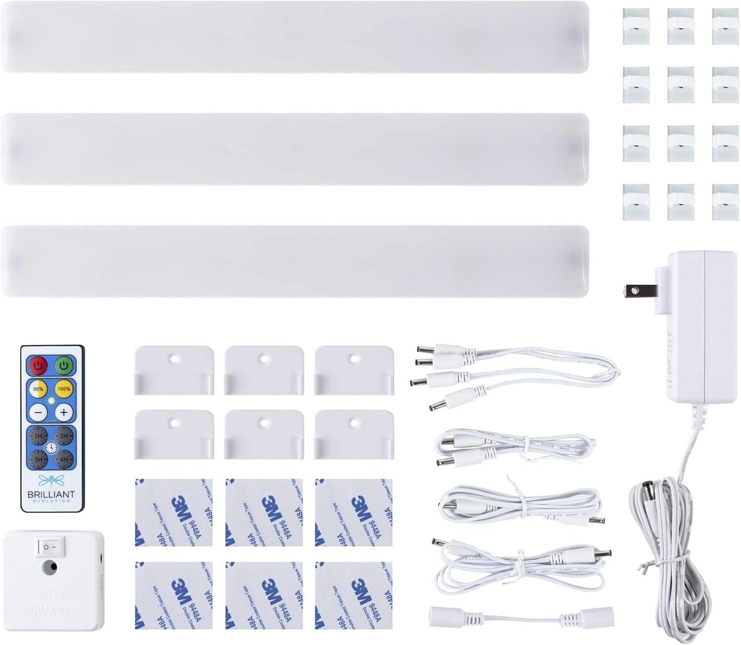 Wired LED Under Cabinet Light Kit with Remote Control 3 Bars 3000K Warm White Pack of 2 M43674