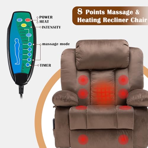 Brown Upholstered Fabric Rocker Recliner Chair with Massage & Heat K6155