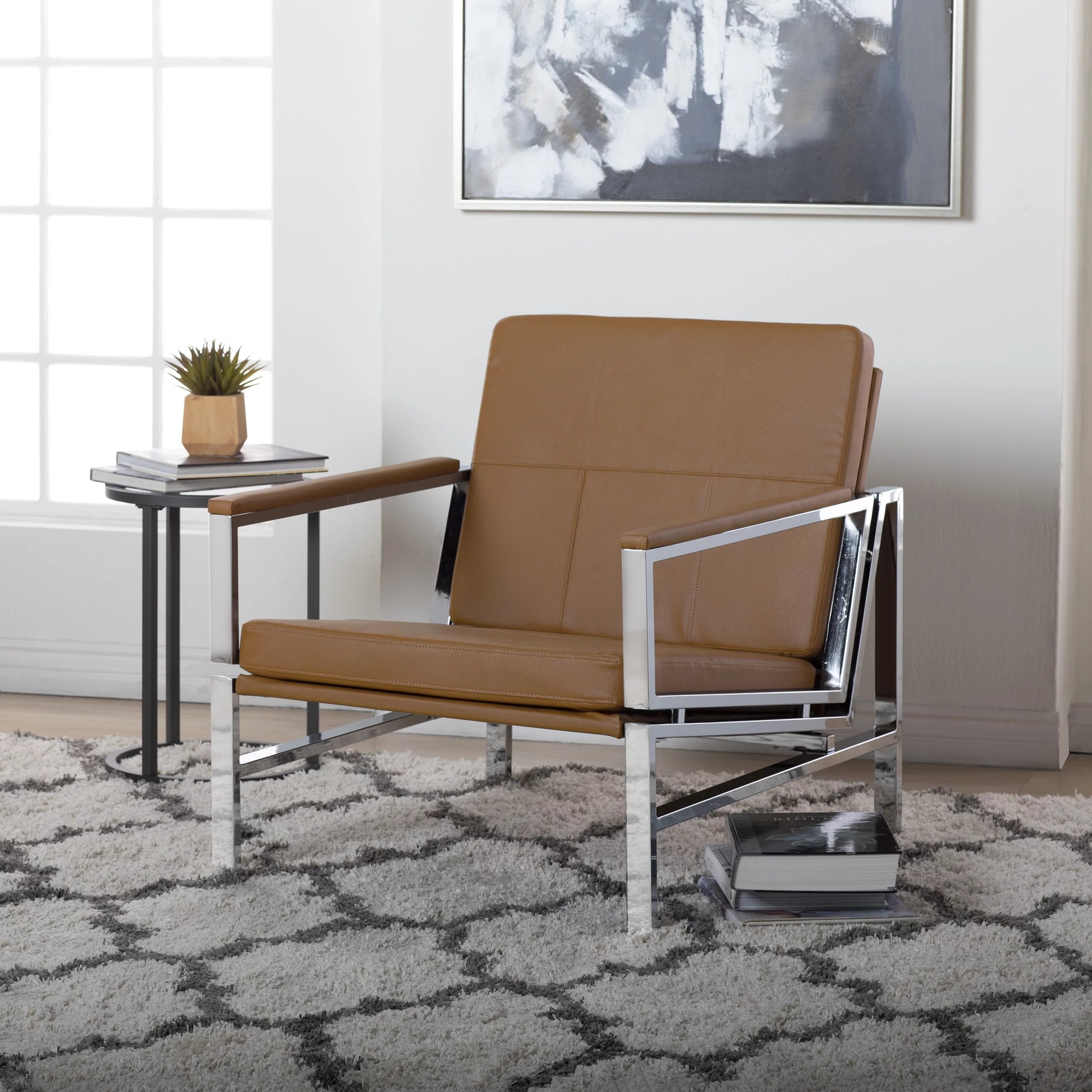 Blended Leather and Metal Frame Accent Arm Chair J562
