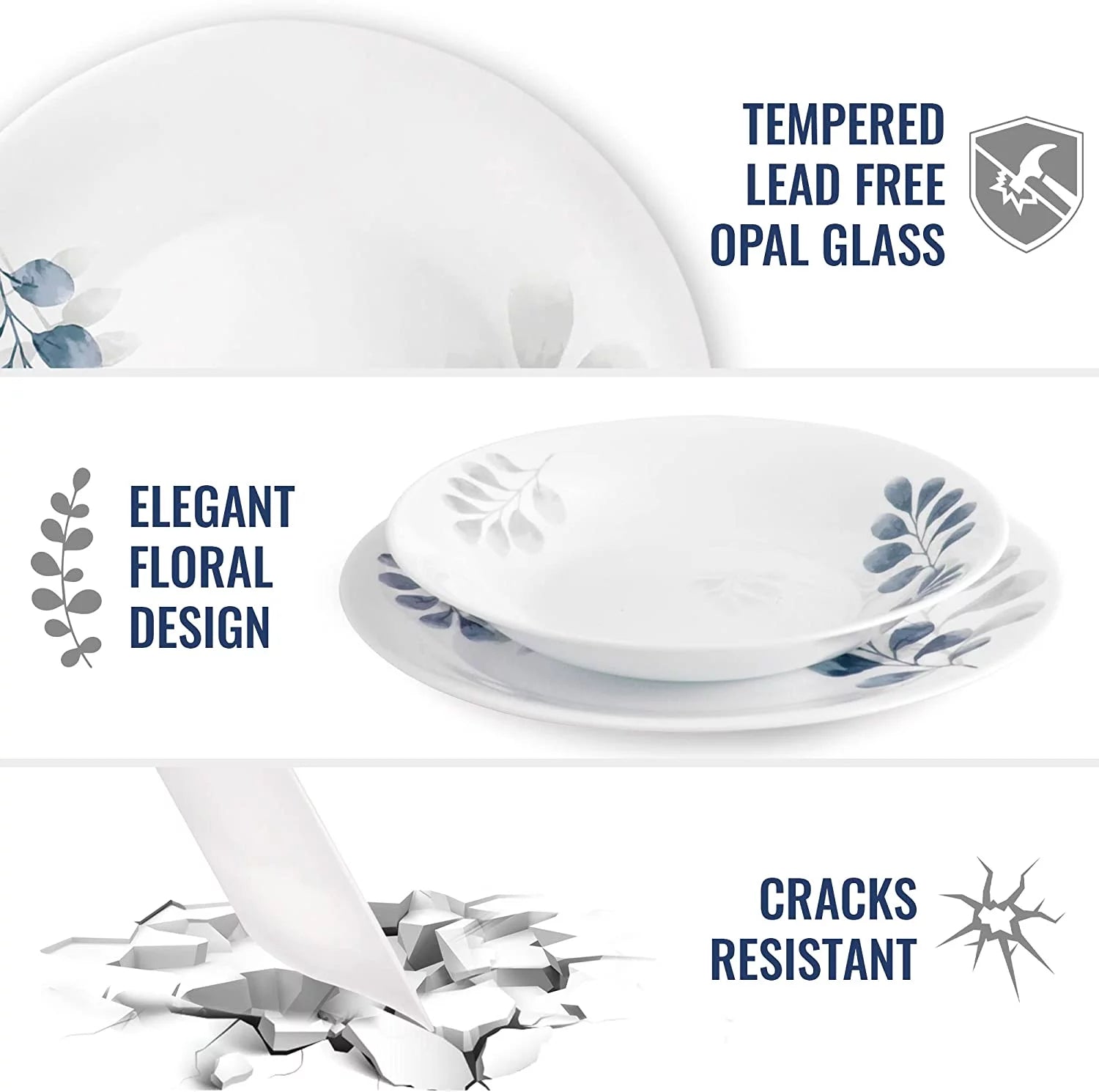 Set Of 6 10.75" Tempered Opal Glass Dinner Plates J591510