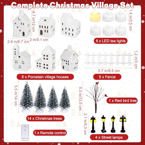 37 Pieces Porcelain Christmas Village Sets with Remote Control LED Tealights L8828