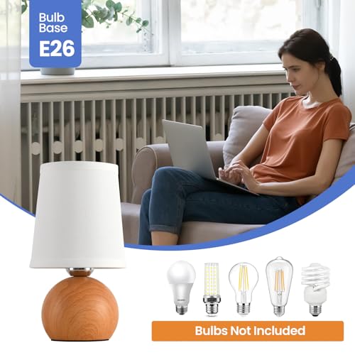 Small Bedside Lamp with Fabric Shade & Wood Finish 10.6" G412513