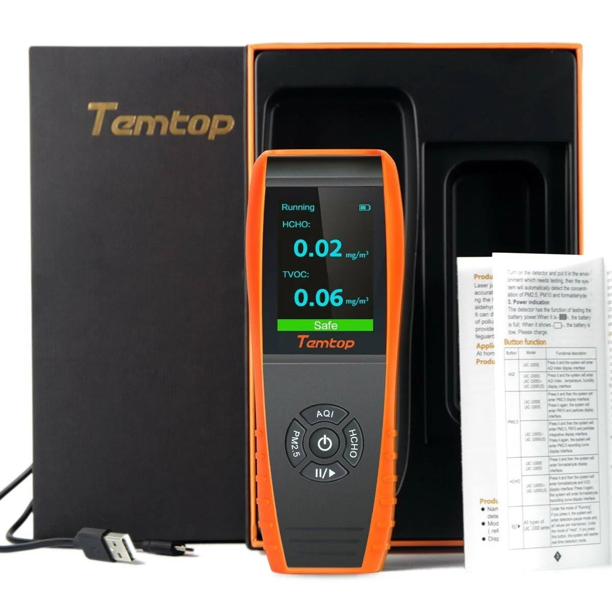 Air Quality Monitor Formaldehyde Detector with PM Humidity and Temperature Meter U5030
