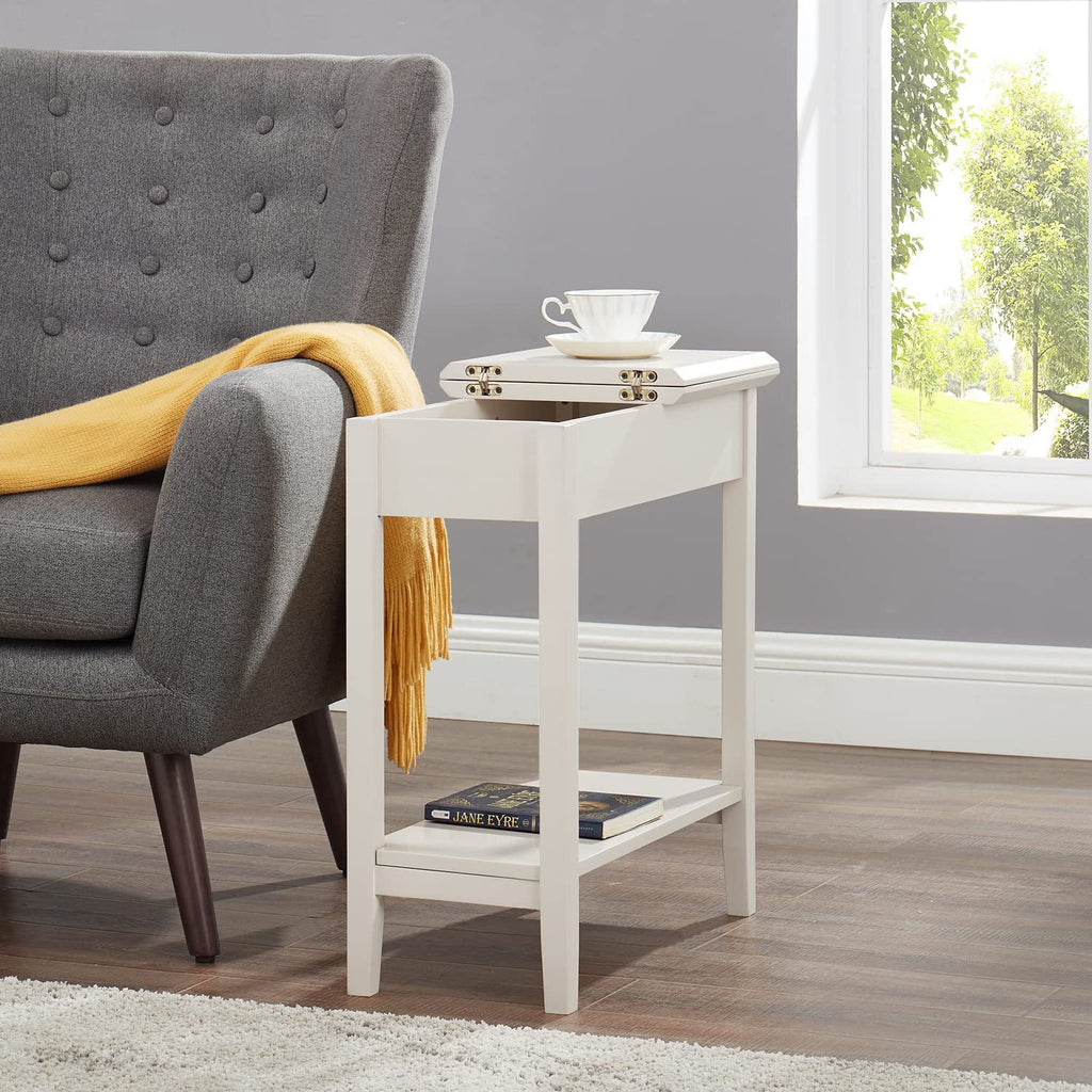 Cream Narrow End Table with Storage Shelf H5270