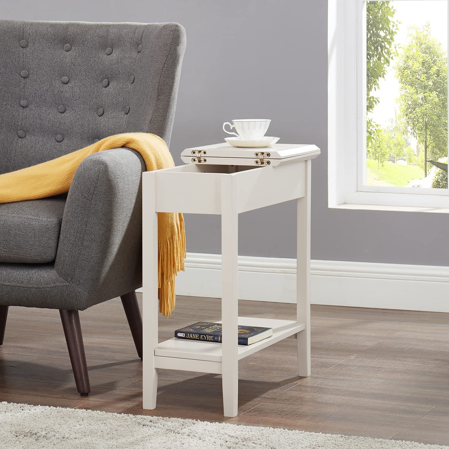 Cream Narrow End Table with Storage Shelf H5270