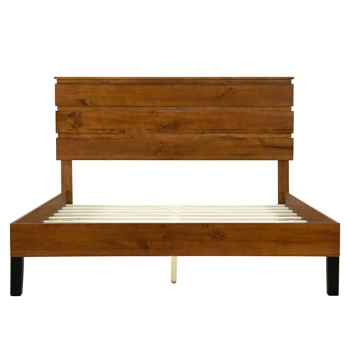 Full Size Rustic Wood Platform Bed with Tall Headboard N222945
