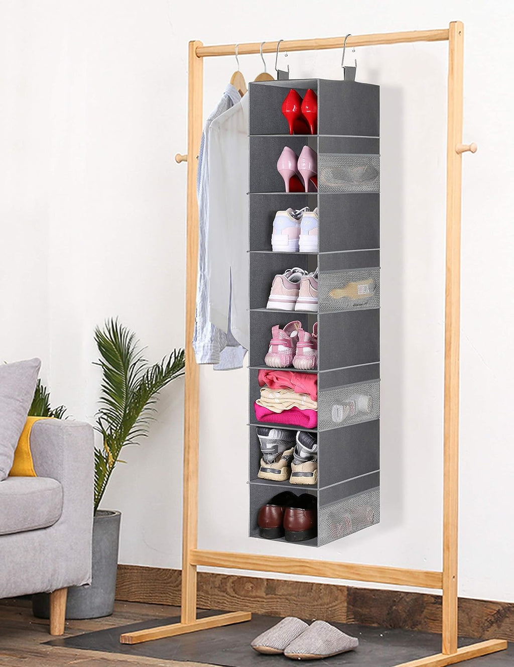 3-Tier Long Shoe Rack and 8-Shelf Hanging Shoe Organizer L894983