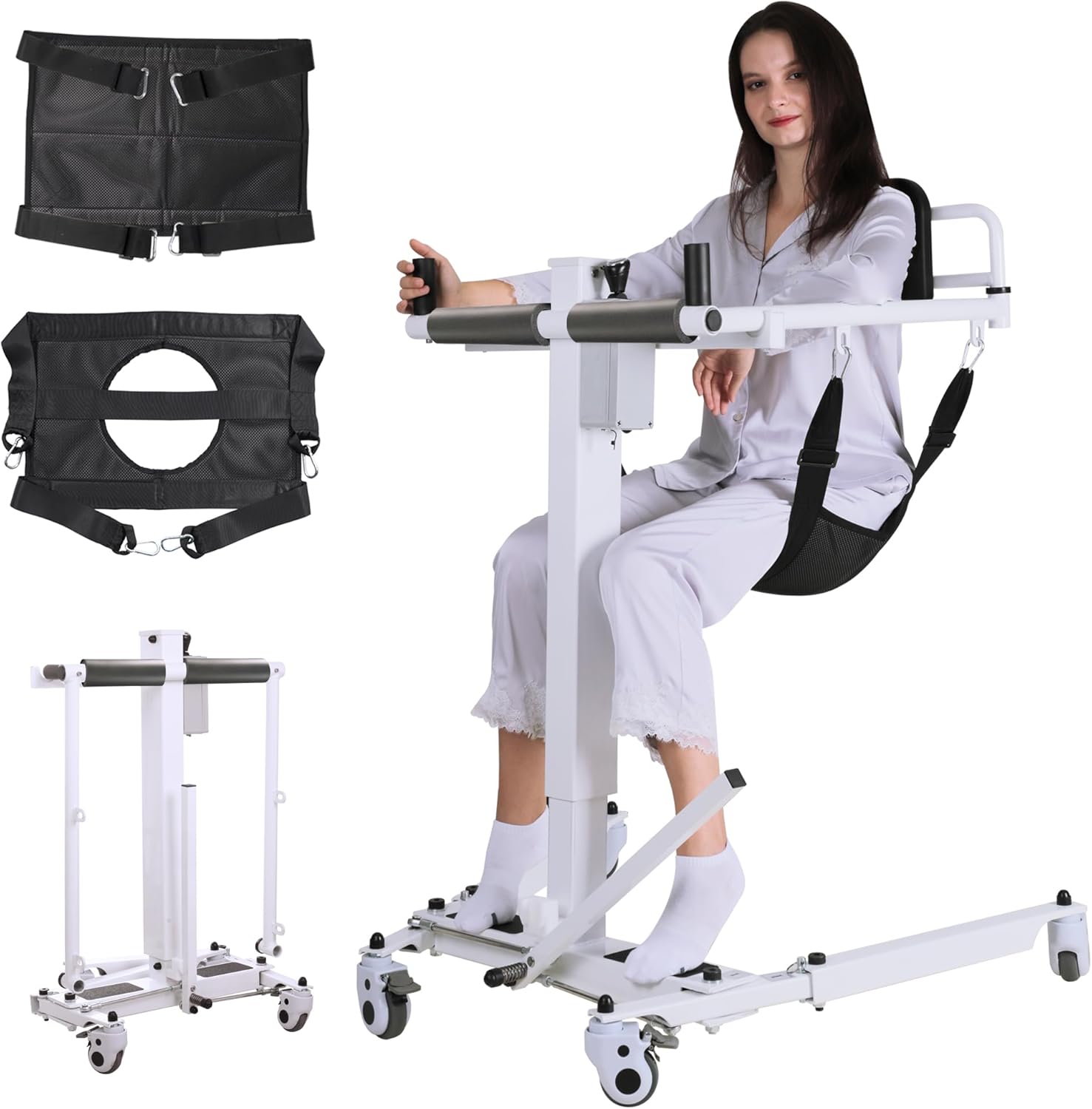 White Foldable Electric Patient Lift Transfer Chair with Adjustable Base R194216