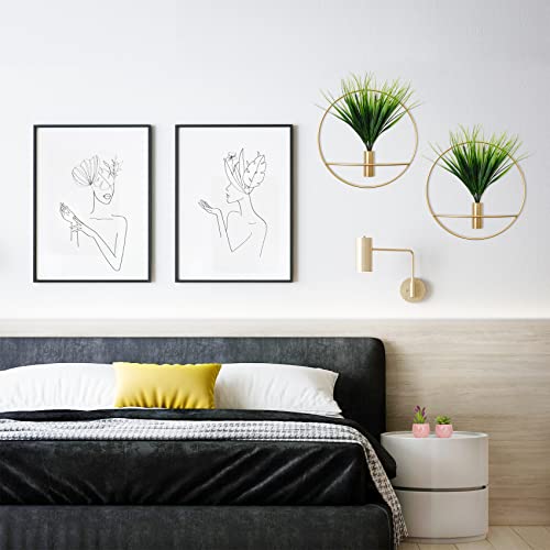 Set of 2 Artificial Plants with Gold Metal Round Hanging Hoop J435