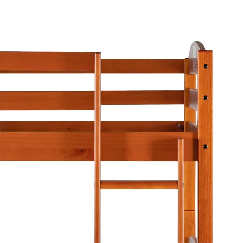 Twin-over-Twin Solid Wood Bunk Bed Frame in Amber T140235