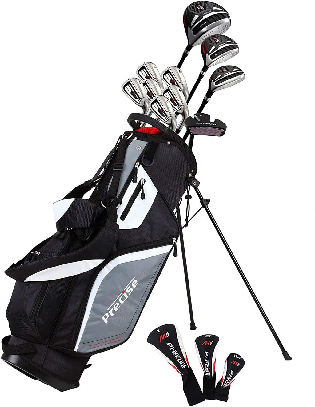 M5 Men's Complete Golf Clubs Package Set Includes Titanium Driver, S.S. Fairway, S.S. Hybrid, S.S. 5-PW Irons, Putter, Stand Bag, 3 H/C's (Left Hand Tall Size +1") Q1520