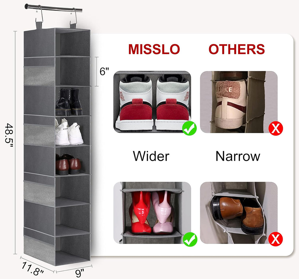 3-Tier Long Shoe Rack and 8-Shelf Hanging Shoe Organizer L894983