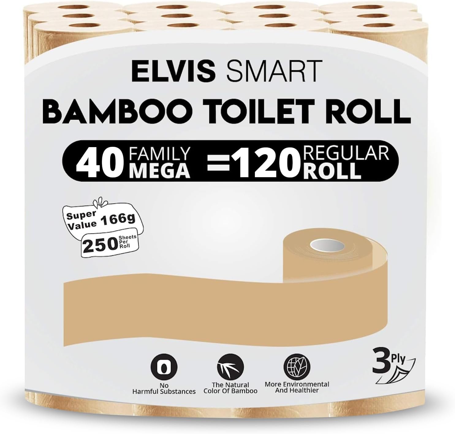 40 Mega Rolls Bamboo Toilet Paper, 10000 Sheet Count W514955