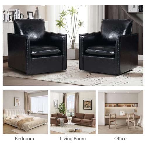 Green Leather Swivel Accent Chair with Back Pillow D6815