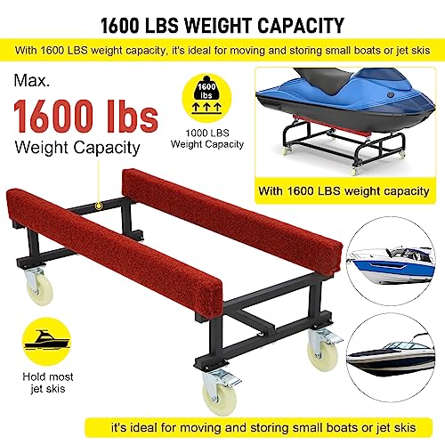 1300 LBS Capacity Adjustable Width Boat Dolly with Four Casters & Two Brakes F40936