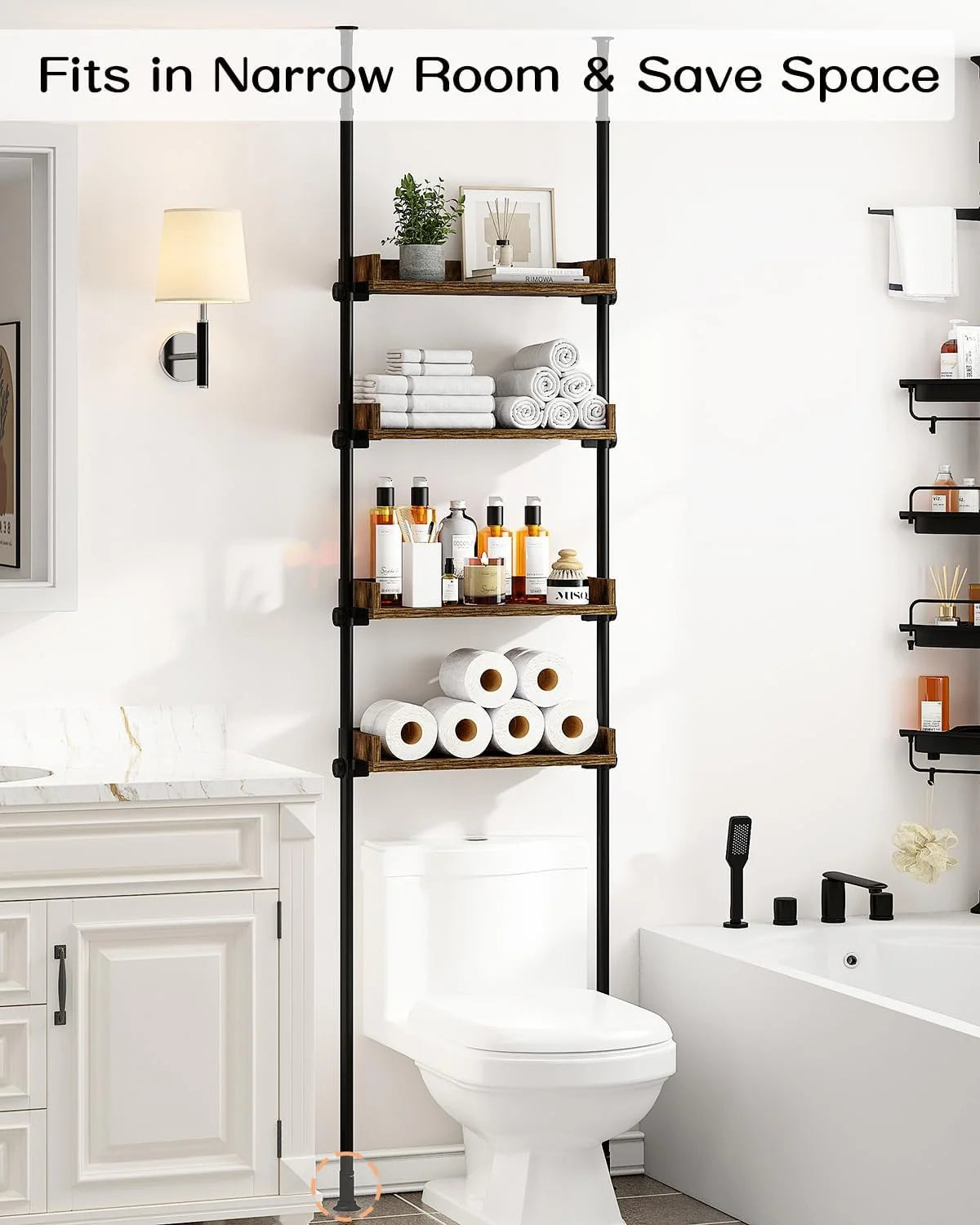 4-Tier Adjustable Wood Bathroom Storage Shelves K9137