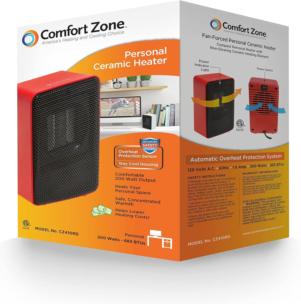 Red 200 Watt Portable Ceramic Desktop Heater K80461