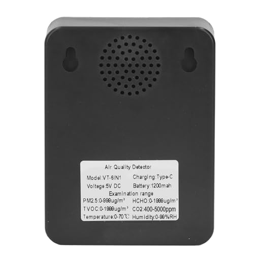 6 in 1 CO2 Meter Humidity Temperature PM2.5 TVOC HCHO Detector Black T24702