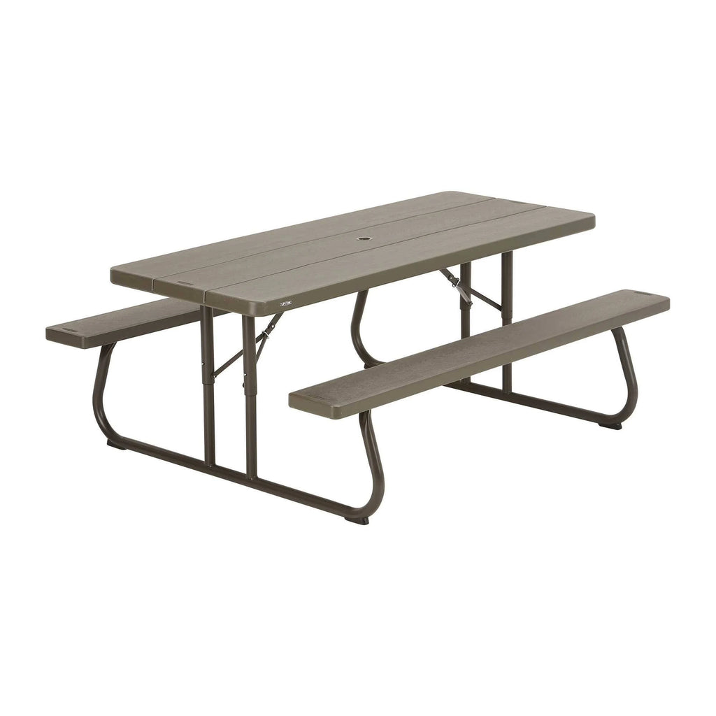 6-Foot Dark Brown Faux Wood Folding Picnic Table U529864