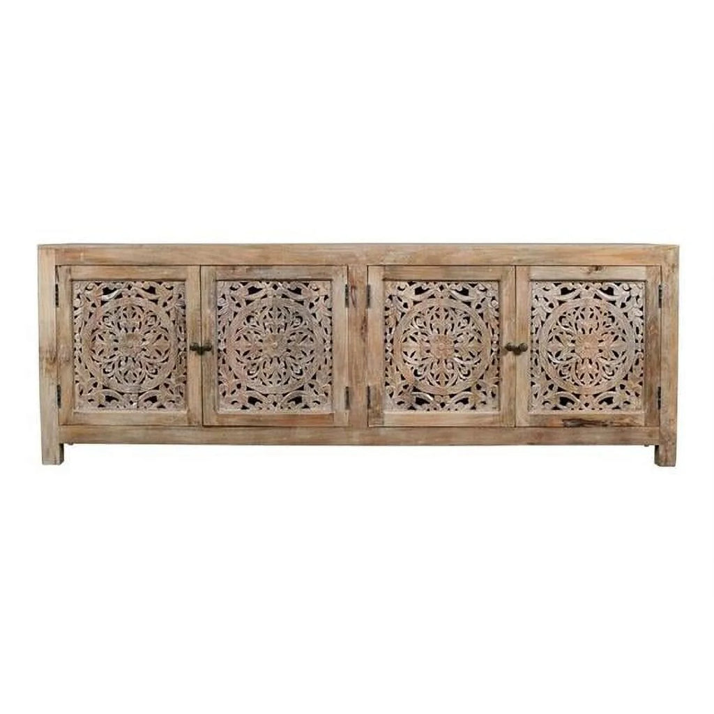 4-Door Mango Solid Wood Media Cabinet in Distressed Brown V97315