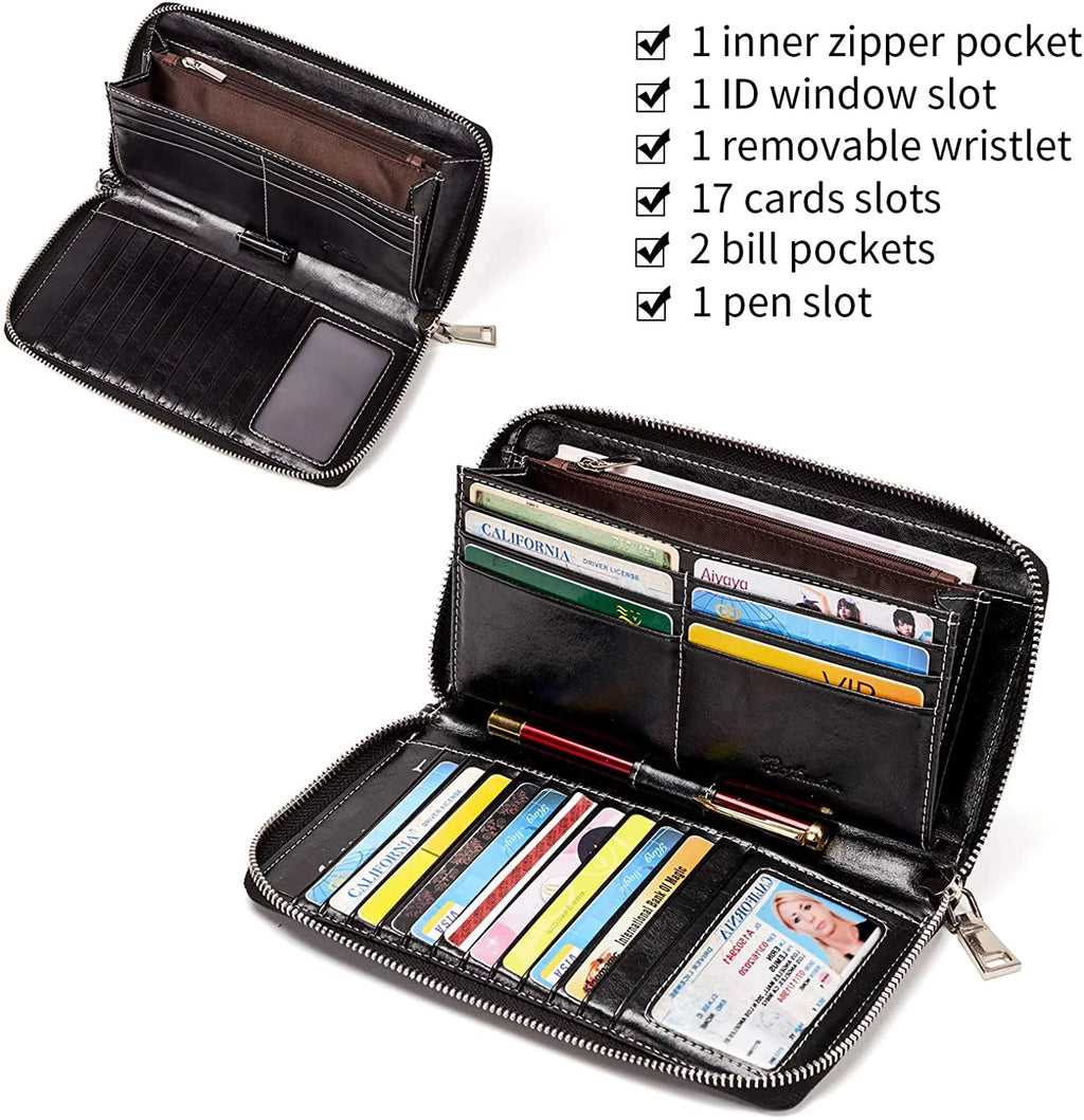 Leather Zip Around Credit Card Holder Wristlet Clutch W990