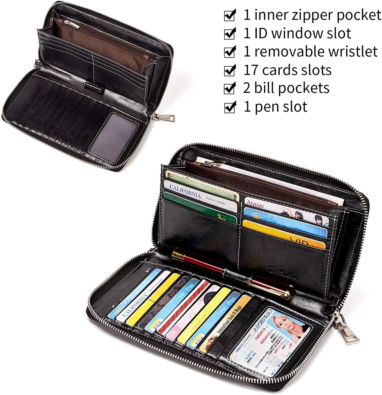 Leather Zip Around Credit Card Holder Wristlet Clutch W990